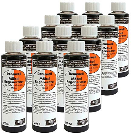 Renuwell Möbel-Regenerator, 12x 270 ml Spar-Set – Intensive Pflege und Regeneration für Holzmöbel und Oberflächen, entfernt Wasserflecken, Kratzer & Hitze-Ringe, Schweizer Qualitätsprodukt