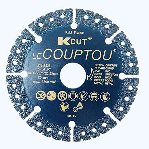 KELI FRANCE - K•CUT - Disque Diamant à tronçonner LE COUPTOU, utilisation universelle (béton, cuivre, briques, fer, pierres, tuiles, parpaing, bois,PVC), EN13236 (115mm)
