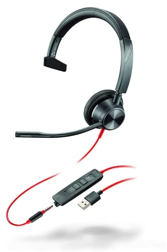 Plantronics – Blackwire 3315 USB-A (Poly) – kabelgebundenes Ein-Ohr Headset (Mono) mit Mikrofonarm – Verbindung mit PC/Mac über USB-A oder mit Smartphone/Tablet über 3,5-mm-Anschluss – Teams etc.