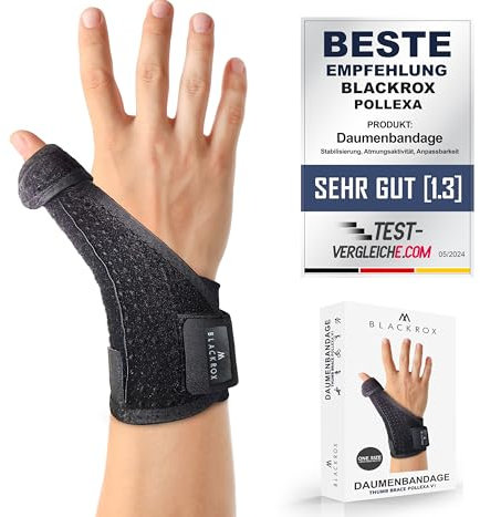 BLACKROX Daumenbandage POLLEXA V1 Daumenstütze für rechts & links arthrose Daumenschiene Sehnenscheidenentzündung one size, zerrungen arthritis daumensattelgelenk daumen handgelenkbandage (Schwarz)