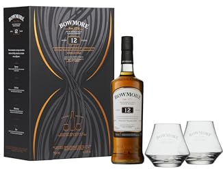 Bowmore 12 ans Islay Single Malt Scotch, coffret avec 2 verres, Whisky Ecossais, 40% - 70 cl