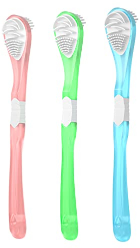 3-Color 3 Pack Adult Tongue Scraper and Tongue Cleaning Brush Double-Sided Soft Tongue Coating Brush, Portable Food-Grade Oral Massage Brush