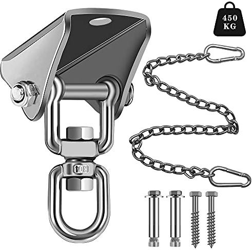 FULUDM Deckenhaken Hängesessel Aufhängung Schwerlast Schaukelhaken - Edelstahl Haken mit Verlängerungskette Kette Karabiner für holzbalken boxsack Halterung Hängematte Yogatuch