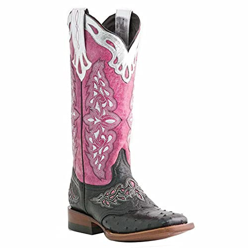 BBOOY Stivali Western da Donna, Stivali da Equitazione Vintage con Tacco Grosso Cowgirl Cowboy a metà Polpaccio con Punta Quadrata in Pelle Ricamata