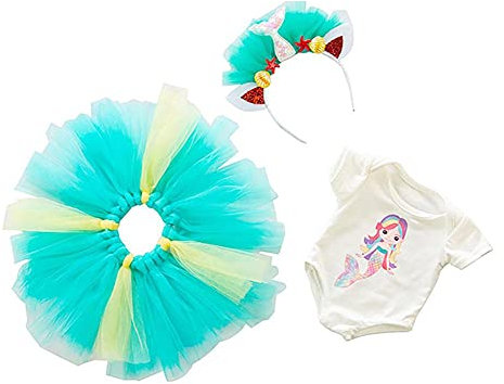 Uteruik Puppenkleidung für 46 cm große amerikanische Puppe Custume – Meerjungfrau Stirnband Bodysuit Schleier Rock Outfits Zubehör (#G)