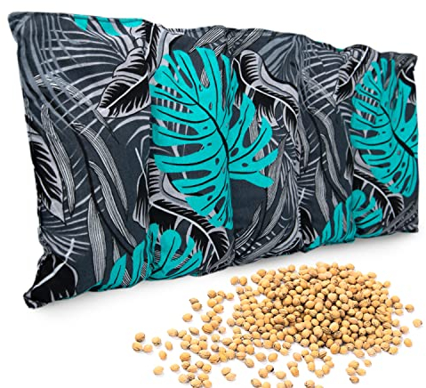 Kirschkernkissen Mikrowelle - Körnerkissen Mikrowelle - Kirschkernkissen Nacken Schulter - Wärmekissen Mikrowelle - Körnerkissen Nacken - Kirschkernkissen gross 55x20 cm - Monstera Türkis Schwarz