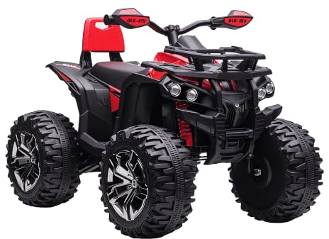 HOMCOM Quad Eléctrico para Niños 12V con 2 Motores para 3–5 Años Rojo | Velocidad 3–8 km/h, Música, Faros LED, MP3, USB, Tarjeta TF, Pedal, Avance y Retroceso