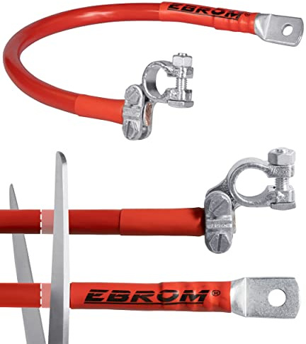 EBROM Batteriekabel PLUS Polklemme Anschluss rechts 50 mm2 110 cm Schuh M10 | Ab 30 cm bis 2 m bestellbar Farbe: ROT, fertig konfektioniert 50 mm², Ringösen/Kabelschuhe M6/M8/M10/M12 oder ohne Kabelschuh