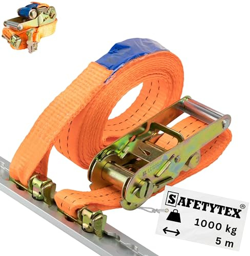 Safetytex Spanngurt Doppelfitting Airlineschiene 35mm 5m 1000kg | 2-teiliger Ratschengurt mit hoher Tragkraft für Zurrschienen, hochfeste Ladungssicherung und sicheren Transport