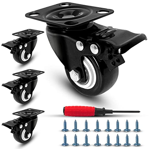 LUZOON Ruote per Mobili, Ruote Girevoli Pesanti per Banco da Lavoro, Carico 280kg Rotelle con Freno per Pallet Rotelline per Mobiletti, 4 Ruote per Carrello