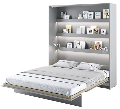 MEBLINI Schrankbett Bed Concept - Wandbett mit Lattenrost - Klappbett mit Schrank - Wandklappbett - Murphy Bed - Bettschrank - BC-13-180x200cm Vertikal - Grau Matt