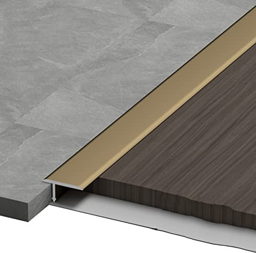 LAIDEPA T Type Abdeckleisten Metall Für Fußböden, Innen Außen Dekorativ Aluminium Übergangsprofil, Zimmer Schwellenrampe, Ohne Bohren, Schnelle Montage,Matte Gold,90cm/35