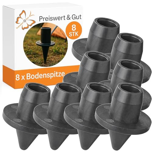 Preiswert&Gut 8 x Kunststoffbodenspitze für 18 mm Rohr – zeltstabspitze in schwarz für Aufstellstange beim Camping – Zeltstabdorn aus Kunststoff mit Ø 25 mm Bodenspitze Zeltgestänge Zubehör