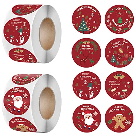 1000 Stück Weihnachtsaufkleber Rund, Geschenkaufkleber Weihnachten 1.5inch/3.8cm, Weihnachtsaufkleber Rolle, Weihnachtsbaum,Weihnachtsmann,Weihnachtselch, Weihnachtsglocke Weihnachten Aufkleber