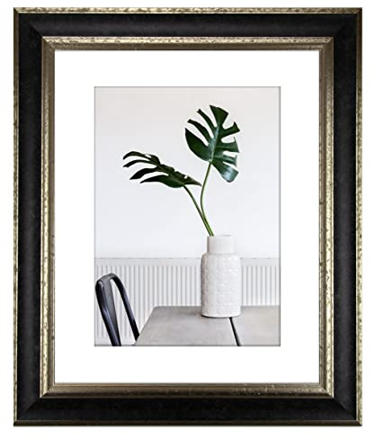 myposterframe Bilderrahmen Echtholz 22 x 28 cm Dysnomia – Edler Barockrahmen für Bilder, Photos & Gemälde – Hoch- & Querformat möglich – Schwarz Silber