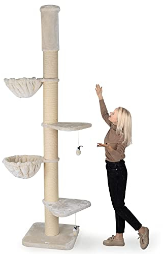 HAPPYPET Kratzbaum 'Leonardo' Grosse Katzen Stabil XXL Deckenhoch, 250 bis 275 cm - 18 cm Dicke Stämme, Liegemulden bis 20 kg, Höhle, geprüftes Holz, Katzenkratzbaum für Maine Coons & Ragdolls
