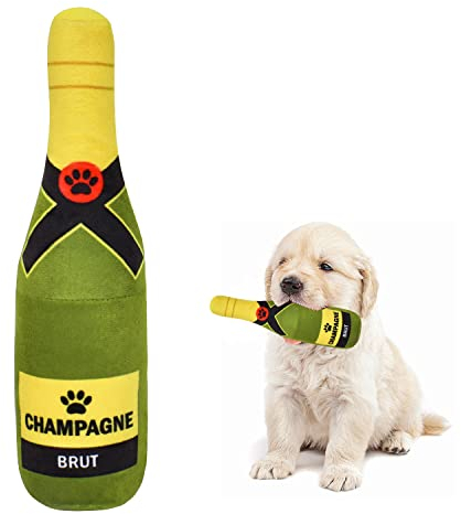 Zimoer Hundespielzeug Quietschend Plüsch Quietschspielzeug Hund Gefüllte Champagner Flasche 22 cm Quietschendes Spielzeug für Welpen, Kleine und Mittlere Hunde, Haustiere