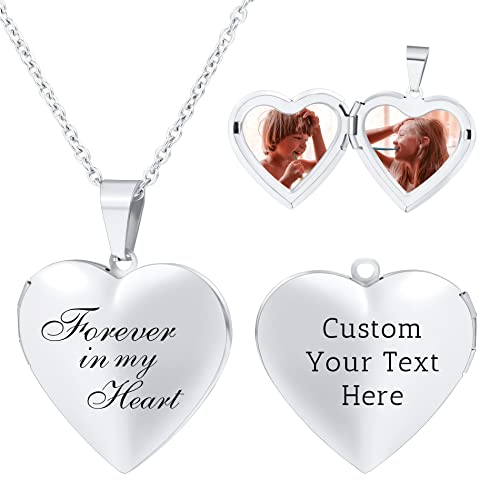OTXIXTO Herz Medaillon Kette für Damen Personalisierte Foto Anhänger Halskette Gold/Silber/Rosegold aus Edelstahl Text Gravur Personalisierter Schmuck Geschenke für Frauen Mutter (Forever...)