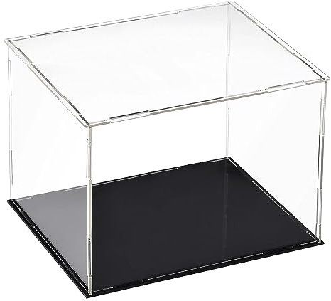 TA-VIGOR Transparente Acryl-Vitrine, 25 x 20 x 20 cm, zusammenbaubar, Würfel-Organizer, Ständer, staubdichter Schutz, Vitrine mit schwarzem Boden für Actionfiguren, Spielzeug, Sammlerstücke,