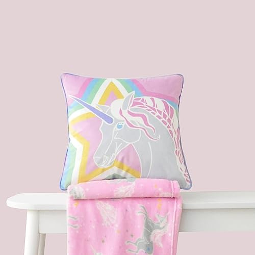 Bedlam - Pinkes Einhornkissen (43 x 43 cm) – weicher Samt – wendbar (2 Farben) – Füllung im Lieferumfang enthalten – superweiches rosa Samtkissen mit Einhörnern – Kissen mit Einhornmotiv in Rosa