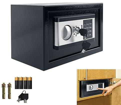 YRHome Mini Tresor für Zuhause 12L Safe Tresor Klein Möbeltresor Hotelsafes Eisenstahl mit Digitaler Passwort & 2 Sicherheitsschlüssel & Batteriebox & Alarmfunktionen Minisafe