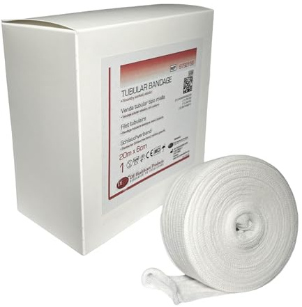 DE Healthcare Products - Elastischer Schlauchverband, Trikotschlauchverband aus 100% Baumwolle, 20 m x 6 cm, für Arm-, Kinderfuß- & Kinderbeinverbände, nahtlos gewirkt, Schlauchbinde Größe 2