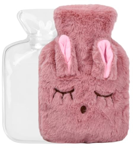 Wisebom Bolsa de Agua Caliente, Bolsa Agua Caliente con Suave Felpa Funda, Botella de Agua Caliente para Adultos y Niños, Puede Calentar Manos y Pies y Aliviar el Dolor (Gris)