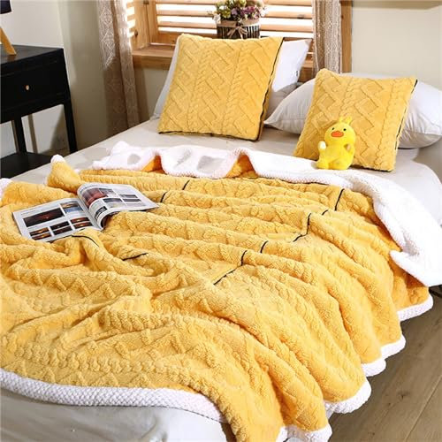 Hixingo Reisedecke und Kissen 2 in 1, Reisedecke mit Kissen Set Multifunktionale Reise Decke und Kissen 2 in 1 Weichem Flugzeug Verwandlungskissen für Urlaub, Camping (Einfarbig-Gelb,40 * 40cm)