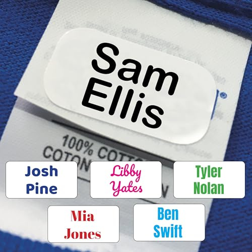 60 Personalised Stick On Name Labels for Clothes Kids. No Iron and Suitable for School Uniform Name Tags, Nursery's, Care Home, Washing Machine and Dishwasher Proof