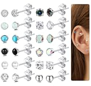 JeweBella 12 Paar Ohrringe Chirurgenstahl für Damen Mädchen Hypoallergen Zirkonia Opal Mondstein Medizinische Ohrstecker Set Gold/Silber Ohrringe Helix Knorpel Ohrringe für Mehrere Piercings
