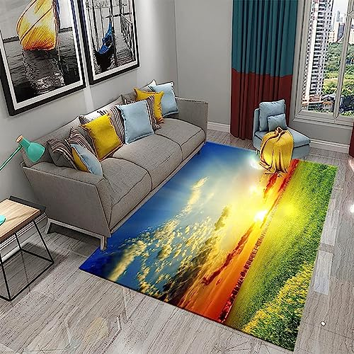 Kinderteppich Bunte Wolken Sonnenaufgang Gartenlandschaft - Kurzflor Teppich Kinderzimmer Spielteppich Antiallergen Und Extra Weich - Babyzimmer Teppiche Für Junge Und Mädchen Babyteppich 20-7D9P/B5