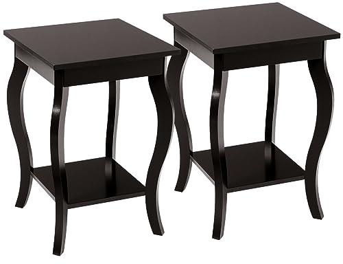 GIANTEX Beistelltisch klein 2er Set, Nachttisch Nachtschrank mit 2 Ebenen, Wohnzimmertisch Sofatisch Couchtisch Holz, Ablagetisch Telefontisch Holztisch Modern, mit 4 gebogenen Beinen, 40x40x60 cm