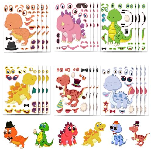 PIMXL 24pz Dinosauri Adesivi Rimovibili per Album, adesivi Make-a-face riutilizzabili fogli fare le proprie lenzuola mix and match animali adesivo, reinserimenti, Adesivi a premio