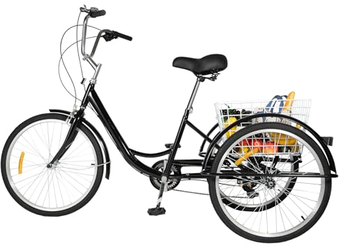 XUEMANSHOP 24 Zoll 8-Gang Dreirad für Erwachsene, 3 Räder Fahrrad mit Korb, Dreirädriges Cruiser Verstellbare Sitze Cruise Bikes City Tricycle Adult Fahrra Lastenfahrrad