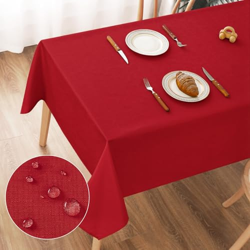 AooHome Tischdecke Abwaschbar, Rot Tischdecken 100x140cm Leinen-Optik Tischtuch aus Polyester Wasserabweisend mit Lotuseffekt, Dauerhaft Kratzfest für Wohnzimmer, Esszimmer, Balkon, Garten
