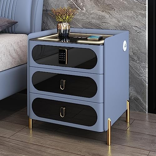 Smart Bedside Table with Smart Combination Lock, Wireless Charging, LED Lights, USB Port, Bluetooth Speaker - Multifunctional LED Side Table for Bedroom/Living Room