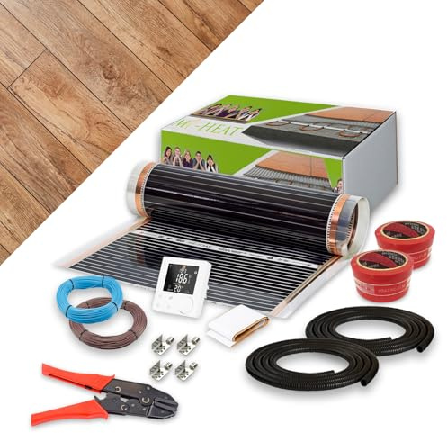 Elektrische Fußbodenheizung 130 W/m² - Komplett-Set 7,0m² mit WiFi Smart Thermostat - Fussbodenheizung elektrisch für Laminat, Parkett, Vinyl auf HDF-Trägerplatte