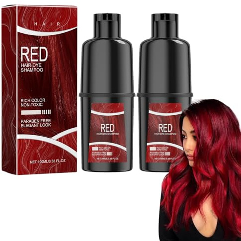 Tkekruh 2PC Weinrot wine Hair Color Shampoo 100ml, Red Wine | Natural Hair Dye Shampoo 3 IN 1, Instant Hair Dye Shampoo, Haarfarbe Shampoo für graues Haar, für Männer und Frauen