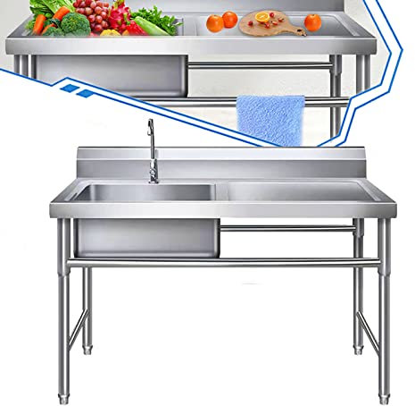 Stainless Steel Restaurant Sink with Faucet - Free Standing Utility Sink for Indoor/Outdoor Kitchen - Commercial Grade Heavy Duty Equipment