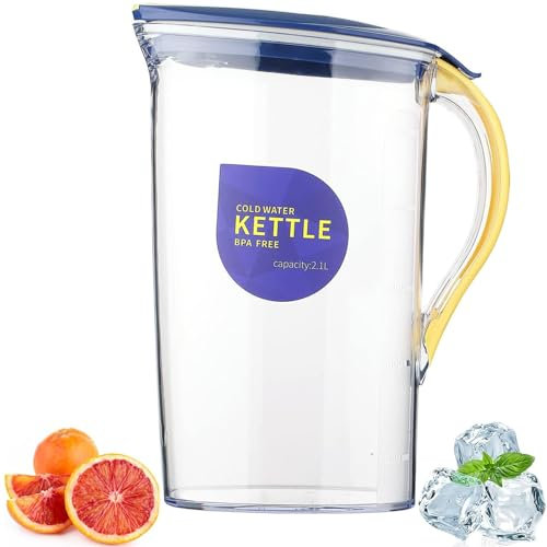 Pot à eau Pour Réfrigérateur, Carafe avec Couvercle, Pichet en Plastique, avec Graduation Intégrée, Bouilloire Commune Chaude et Froide, Convient Pour le thé, Jaune