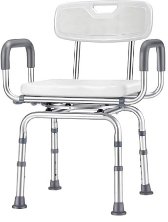 360° Drehbarer Duschstuhl, Duschstuhl Klappbar Stabil bis 180KG mit Lehne und Armlehne, Höhenverstellbarer mit Rutschfesten Fußpolstern, Duschstuhl für Senioren, Schwangere, Behinderte