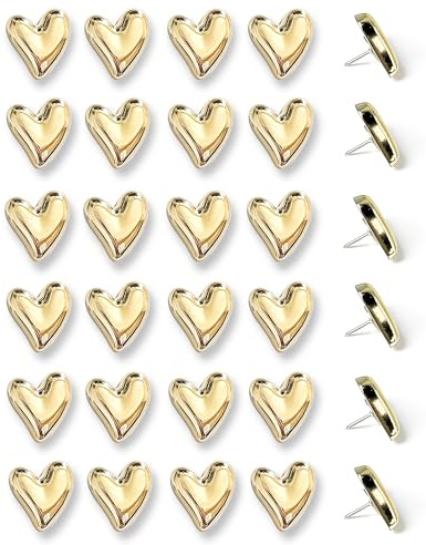 30 pcs - Heart Decorative Pins, Gold Cute Pins for Bulletin Board, Office or Home (30Pcs-Gold)