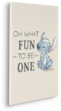Komar Keilrahmenbild - Disney Lilo and Stitch Oh What Fun - Größe: 40 x 60 cm - Leinwandbild, Kinderzimmer, Beige,Blau