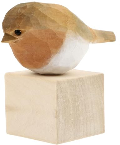 Garneck Adorno de pájaro creativo exquisita figura decorativa para el hogar decoración de mesa en estilo moderno ideal como para los amantes de las aves diseño amarillo con bloque de madera