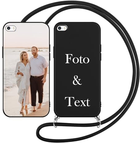 Yoedge Handykette Personalisierte Handyhülle für iPhone 17e / iPhone 16e Schwarz Hülle mit Band Kordel 6,1, Selbst Gestalten Personalisiert mit Foto Bild Text Schutzhülle Cover für iPhone 16e Case