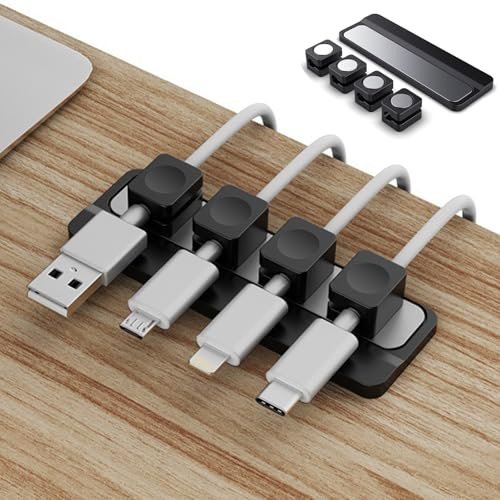 Cable Holders, Wirafix Magnetic Cable Clips, Integrated Cable Clips Self Adhesive, Wire Tidy Clips for Desk, Office & Car - Cord Organiser for Charging Cables, USB Cords, Mouse & Keyboard Wires