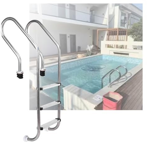 Swimming Pool Ladder,3 Steps Pool Pedal Step with Extended Curved Armrest, Swimming Pool Step for Water Park Indoor Pool Outdoor Pool(Pre-buried,3-Steps1.2mm)