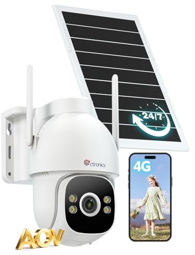 Ctronics AOV Überwachungskamera Aussen 24/7 Aufzeichnung, 4G LTE Kamera mit 8 W Solarpanel und 15600 mAh Akku, Menschenerkennung bis zu 30M & Automatischer Verfolgung, Überwachungskamera mit Sim Karte