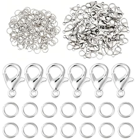 600 Pezzi Chiusure per Collane, 200 Pezzi Chiusure Moschettone, 12x7 mm, 400 Pezzi 5mm Anelli Aperti di Salto in Metallo, Gancetti per Braccialetti per Gioielli, Bigiotteria, Portachiavi, Fai da Te
