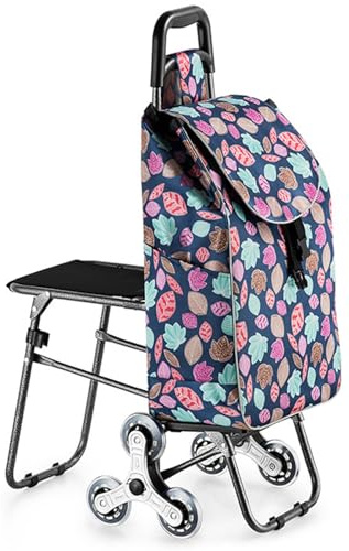 Carrito de la compra con asiento – Carro fácil de subir escaleras para compras y descansar cómodamente
